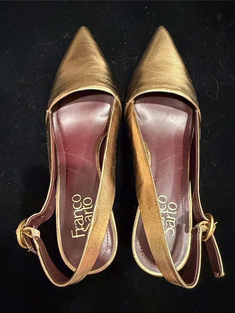 Franco Sarto Metallic Gold Pointed Slingback Heels NWT 8 1/2